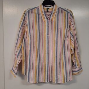 Lauren Ralph Lauren Linen Button Up Long Sleeve Shirt Size 1X Colorful Stripe